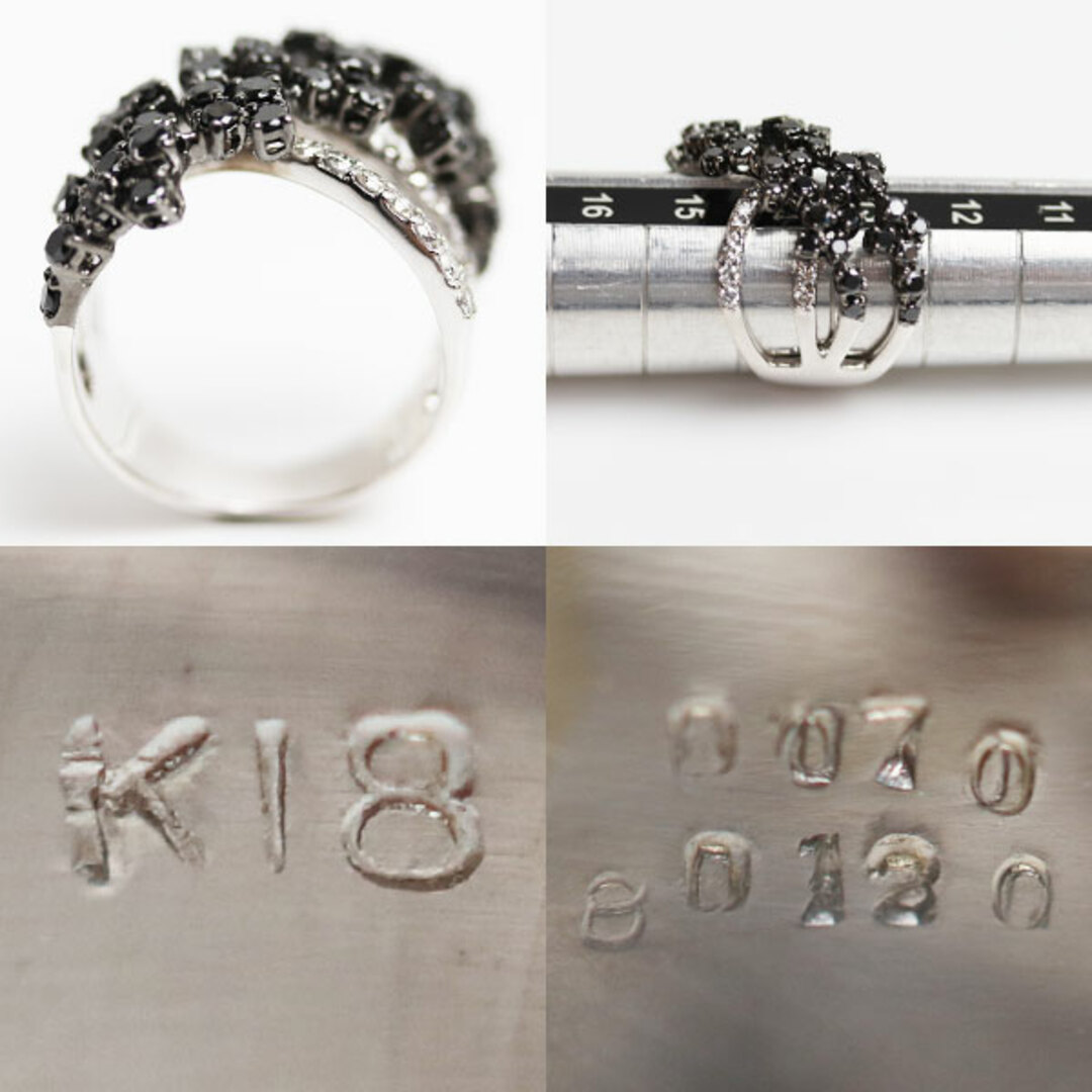 K18WG ホワイトゴールド リング・指輪 ダイヤモンド0.70ct ブラックダイヤモンド1.20ct 13.5号 9.8g MR5203 レディース 2