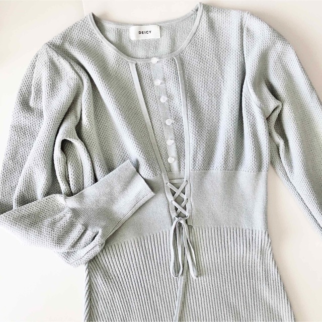 deicy - デイシー ニットワンピース 長袖 水色 リボンの通販 by shop