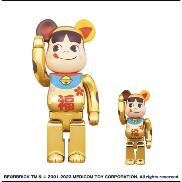 BE@RBRICK 招き猫 ペコちゃん 福 金メッキ 100％ & 400％