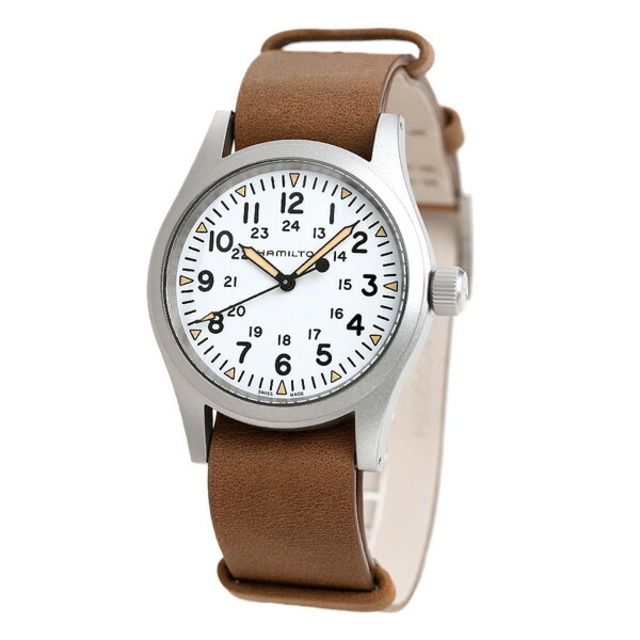 Hamilton - ハミルトン HAMILTON 腕時計 メンズ H69439511 カーキ フィールド メカニカル 38mm KHAKI FIELD MECHANICAL 38mm 手巻き（H-50） ホワイトxブラウン アナログ表示