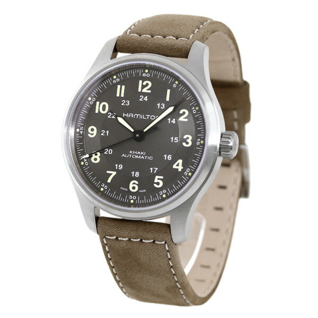 Hamilton(ハミルトン)の【新品】ハミルトン HAMILTON 腕時計 メンズ H70545550 カーキ フィールド チタニウム オート 42mm KHAKI FIELD TITANIUM AUTO 42mm 自動巻き（H-10/手巻き付） グレーxブラウン アナログ表示 メンズの時計(腕時計(アナログ))の商品写真