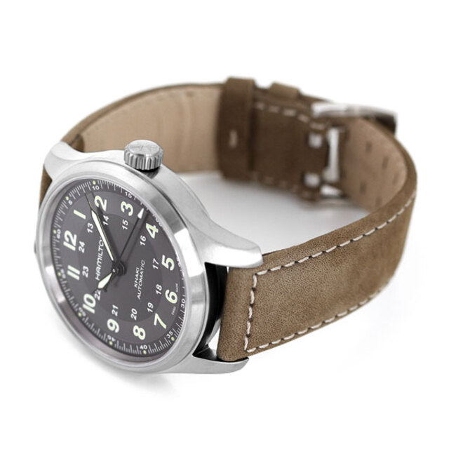 Hamilton(ハミルトン)の【新品】ハミルトン HAMILTON 腕時計 メンズ H70545550 カーキ フィールド チタニウム オート 42mm KHAKI FIELD TITANIUM AUTO 42mm 自動巻き（H-10/手巻き付） グレーxブラウン アナログ表示 メンズの時計(腕時計(アナログ))の商品写真