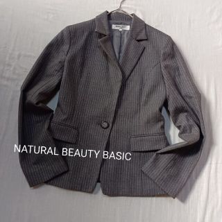 ナチュラルビューティーベーシック(NATURAL BEAUTY BASIC)のNATURAL BEAUTY BASIC　ストライプ　テーラードジャケット　Ｌ(テーラードジャケット)