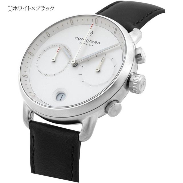 【新品】ノードグリーン メンズ腕時計 パイオニア 42mmホワイトフェイス シルバーケース [ホワイト×ブラックレザーベルト] PI42SILEBLXX
