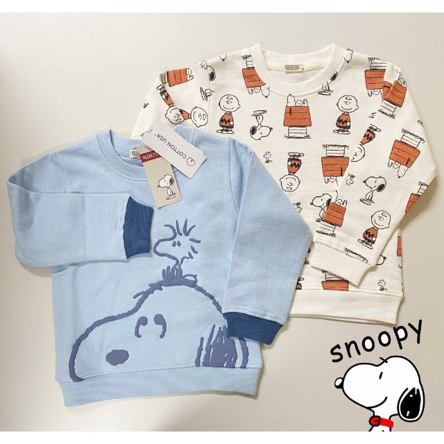 SNOOPY(スヌーピー)の新品 2枚組 110 ★ スヌーピー キッズ トレーナー 裏毛 SNOOPY キッズ/ベビー/マタニティのキッズ服女の子用(90cm~)(Tシャツ/カットソー)の商品写真