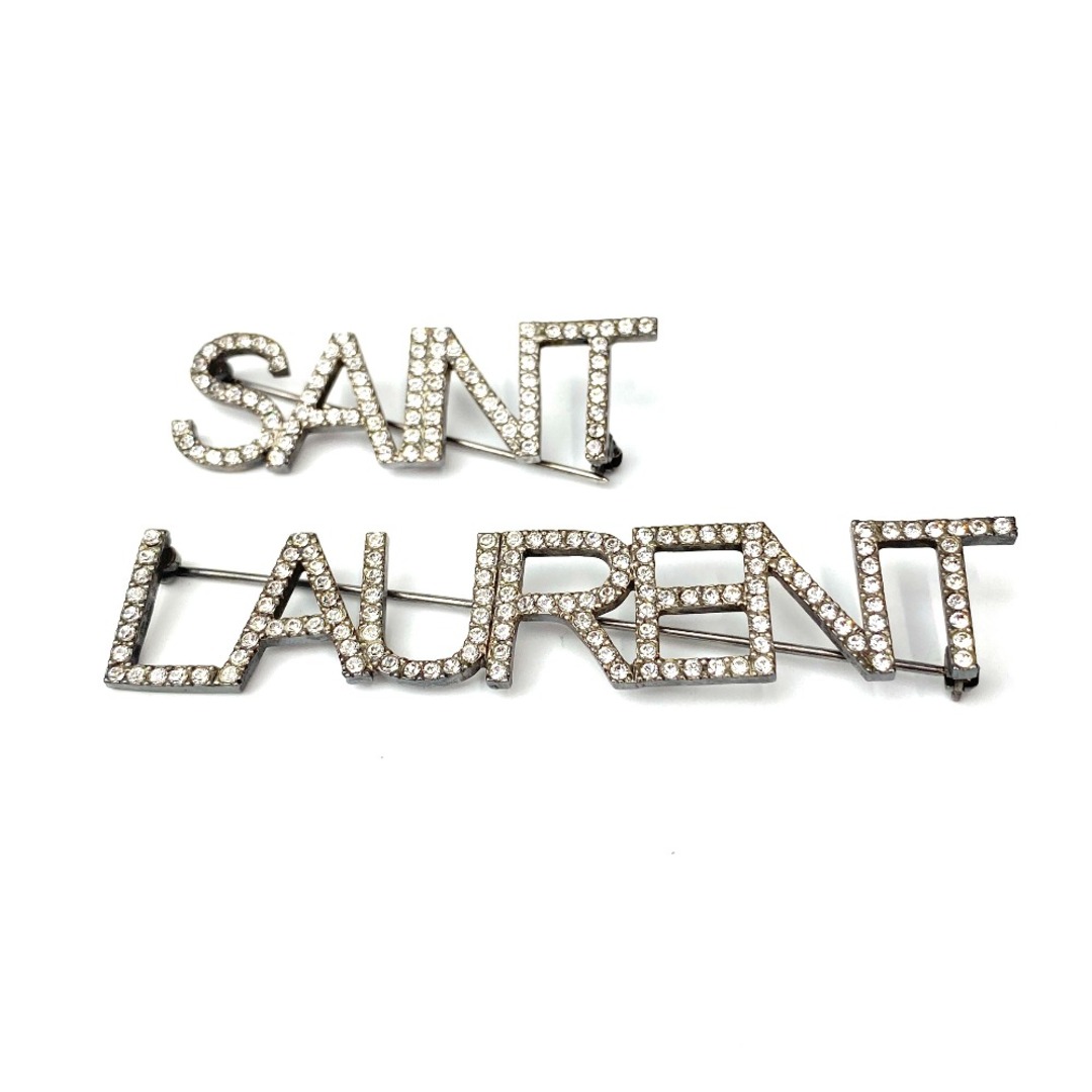 備考[USED/]SAINT LAURENT サンローラン ブローチ ロゴ ラインストーン クリスタルパヴェ クリアストーン イヴ・サンローラン シルバー クリア  tdc-000443-4