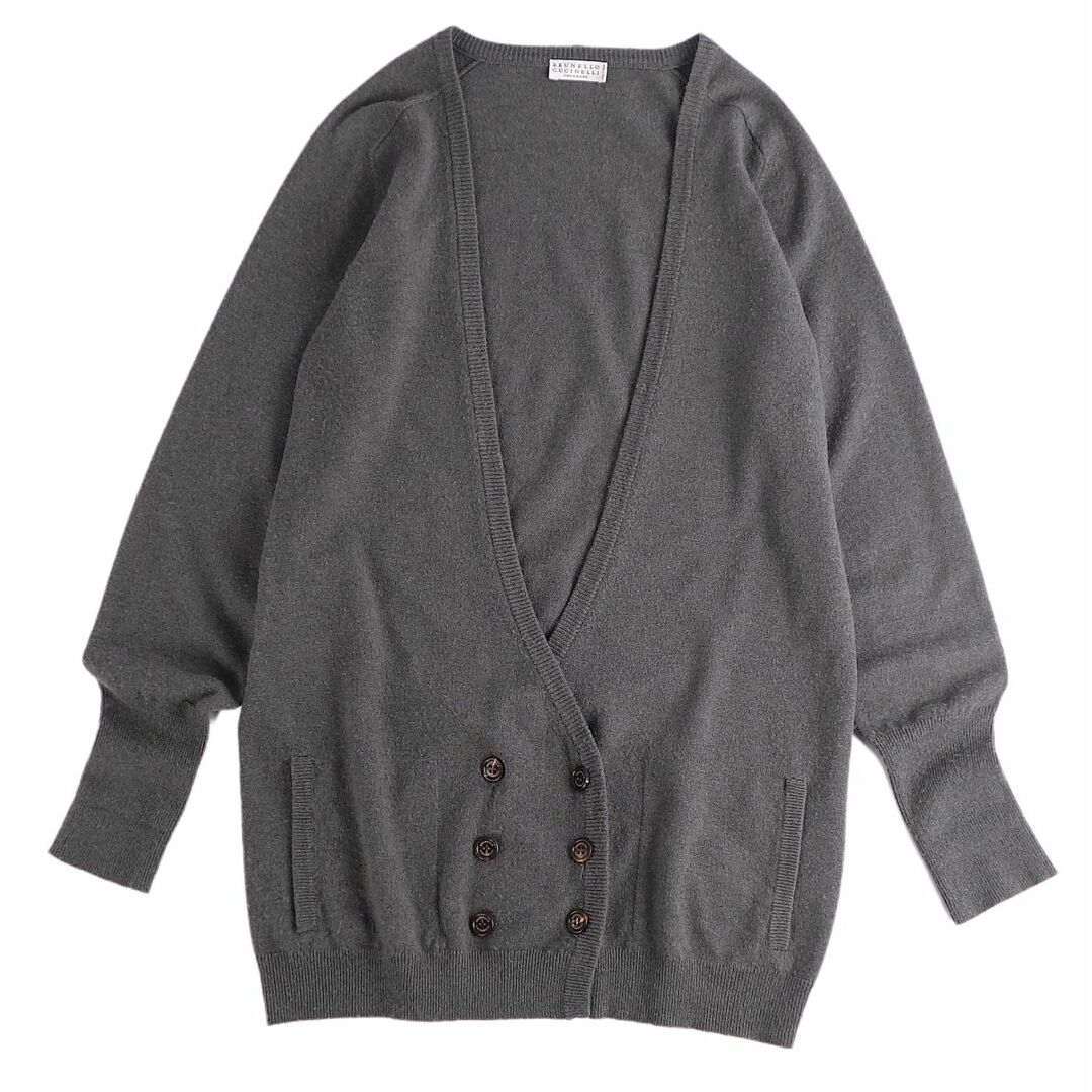 美品 ブルネロクチネリ BRUNELLO CUCINELLI ニット カーディガン ロングスリーブ ダブルブレスト カシミヤ100％ トップス レディース L グレー