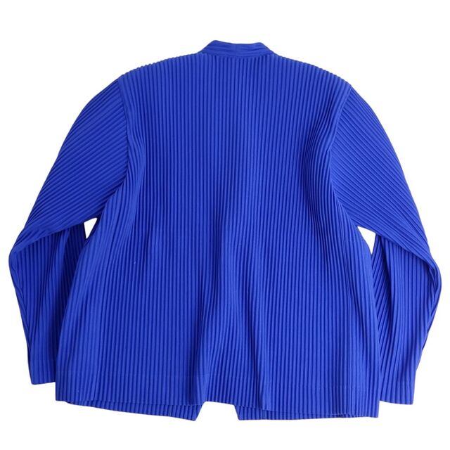 極美品 オムプリッセ イッセイミヤケ HOMME PLISSE ISSEY MIYAKE ジャケット ノーカラー プリーツ 無地 アウター メンズ 2(M相当) ブルー