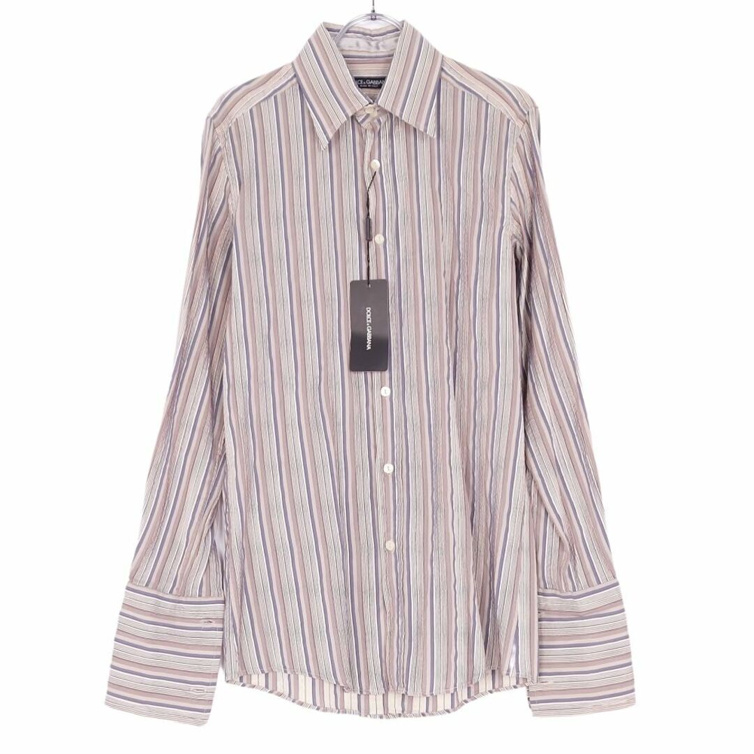 未使用 ドルチェ&ガッバーナ DOLCE&GABBANA シャツ ロングスリーブ ストライプ コットン シルク トップス メンズ イタリア製 38/15(S相当) マルチカラー | フリマアプリ ラクマ