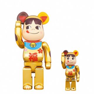 BE@RBRICK 招き猫 ペコちゃん 福 金メッキ 100% & 400%(その他)