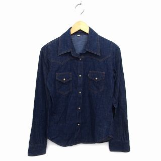 アールジーン(Earl Jean)のアールジーン シャツ ステンカラー コットン 綿 ソフトデニム 長袖 S 紺 (シャツ/ブラウス(長袖/七分))