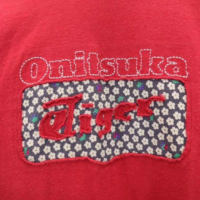Onitsuka Tiger(オニツカタイガー)のオニツカタイガー ロゴ刺繍 半袖 Tシャツ L 赤 ONITSUKA TIGER レディース 【中古】  【220807】 メール便可 レディースのトップス(Tシャツ(半袖/袖なし))の商品写真