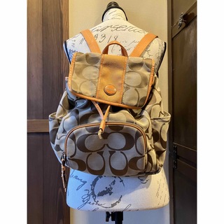 COACH コーチ シグネチャー ストライプ バックパック オレンジ とした ...