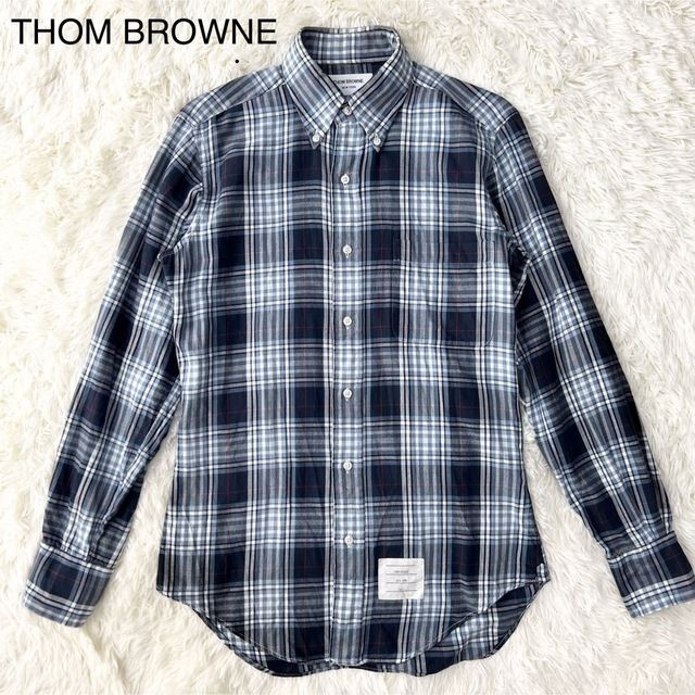 THOM BROWNE - 【美品】トムブラウン 長袖シャツ 青 チェック柄 1 S位