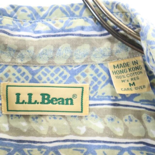 エルエルビーン 80s ヴィンテージ 総柄 半袖 シャツ M ブルー×グレー系 L.L.Bean メンズ  220802