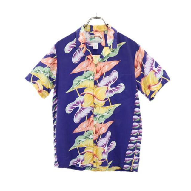 パラダイスファウンド 90s ハワイ製 オールド 花柄 ハワイアン アロハシャツ M ブルー系 Paradise Found  メンズ  220803 メール便可