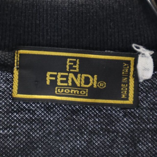 フェンディ イタリア製 ロゴ刺繍 半袖 ポロシャツ M ブラック系 FENDI 鹿の子 メンズ 古着 220819