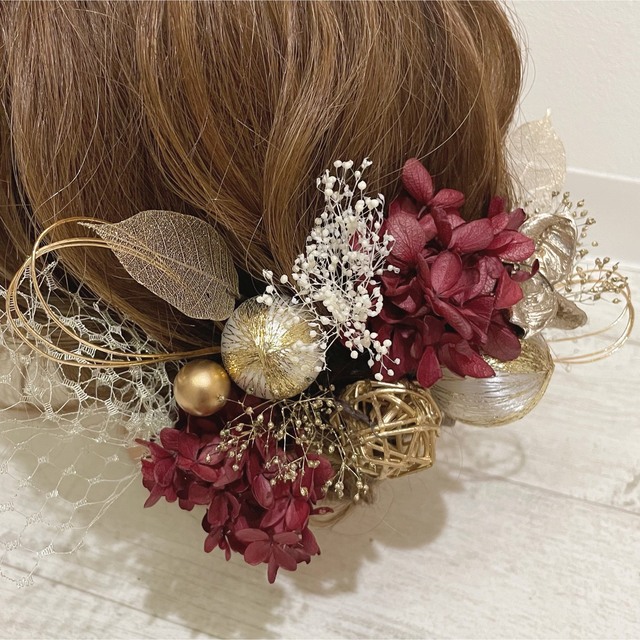 no.99結婚式　ブライダル　ウエディング　成人式　髪飾り　花　ドライフラワー 1
