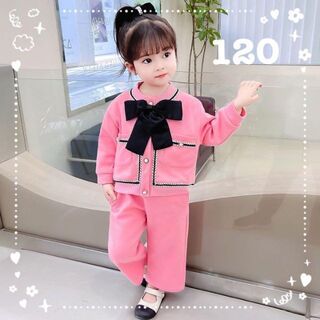 【新品】可愛い♡おしゃれ　ピンク　セットアップ　韓国　女の子　リボン付き　120(その他)