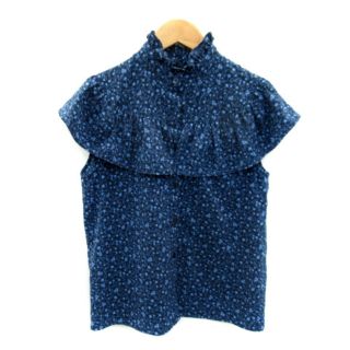 マウジー(moussy)のマウジー moussy ブラウス シャツ ノースリーブ 花柄 フリル 1 青 紺(シャツ/ブラウス(半袖/袖なし))