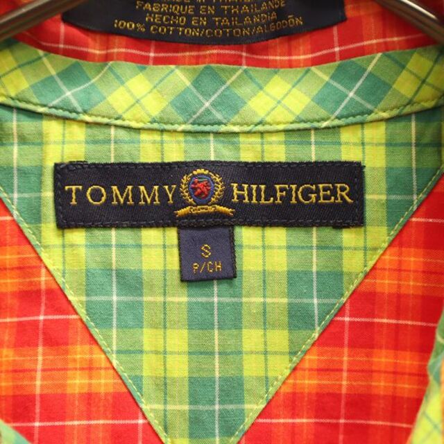 TOMMY HILFIGER(トミーヒルフィガー)のトミーヒルフィガー チェック 半袖 シャツ S レッド×オレンジ TOMMY HILFI GER メンズ 【中古】  【220830】 メンズのトップス(シャツ)の商品写真