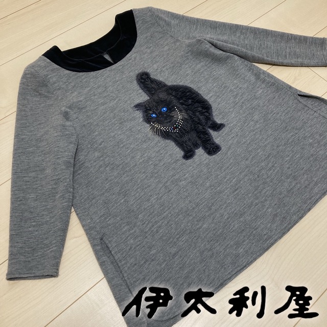 完売 生産終了 伊太利屋 チュニック シャツ 猫 ネコ ねこ 黒猫