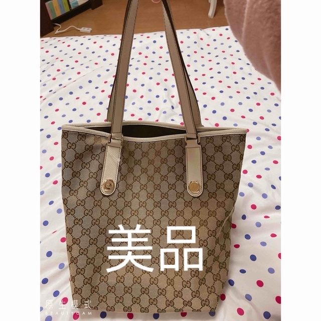 美品 正規品GUCCI グッチGGキャンバス トートバッグ バケツ型 ブラウン