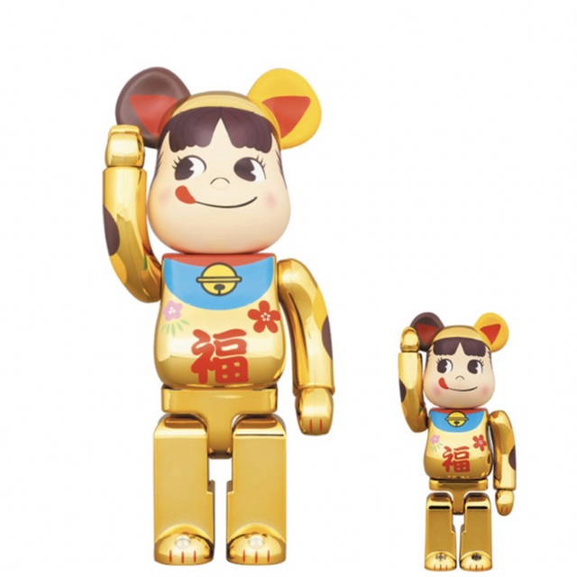 BE@RBRICK 招き猫 ペコちゃん 福 金メッキ 100% & 400%ペコちゃん