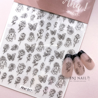 韓国風ラインネイルシール バラ　うさぎ 蝶(ネイル用品)