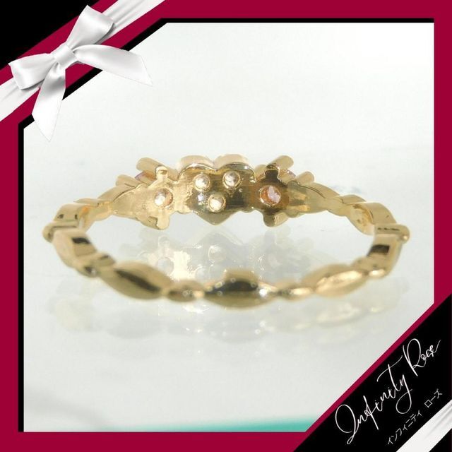 （1087）19号　ゴールド×ピンク大人可愛い繊細なハートリングスワロ　指輪 レディースのアクセサリー(リング(指輪))の商品写真