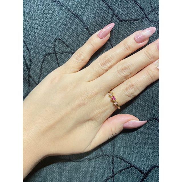 （1087）14号　ゴールド×ピンク大人可愛い繊細なハートリングスワロ　指輪 レディースのアクセサリー(リング(指輪))の商品写真