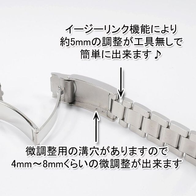 ロレックス用 互換オイスターブレス グライドロック付き ポリッシュ 20mm