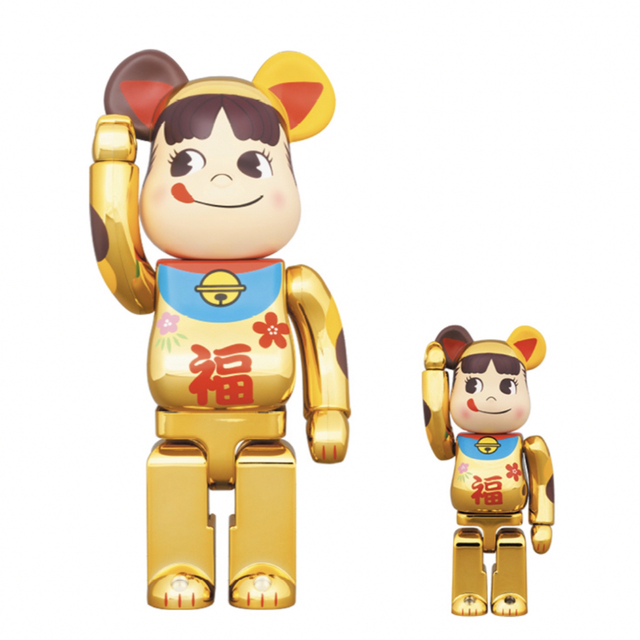 BE@RBRICK 招き猫 ペコちゃん 桃金メッキ 100％ ＆ 400％