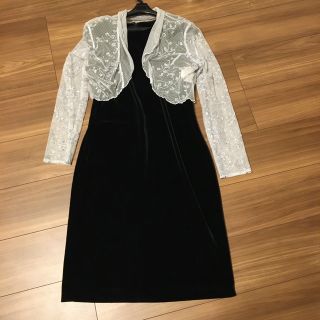 結婚式にも　黒のスウェード？ドレス　ボレロ付(ミディアムドレス)