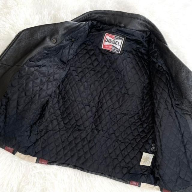 レア『DIESEL』レザー ダブル ライダース ジャケット バックロゴ