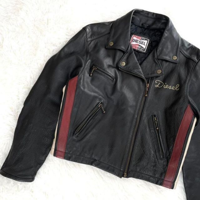 レア『DIESEL』レザー ダブル ライダース ジャケット バックロゴ