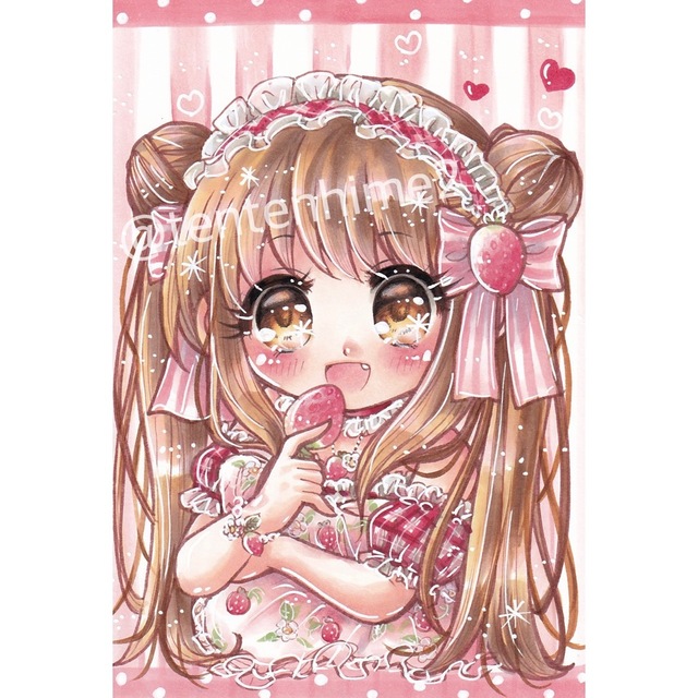 ☆はがきサイズ☆オリジナル手描きイラスト②-26『苺ちゃん』 【全品
