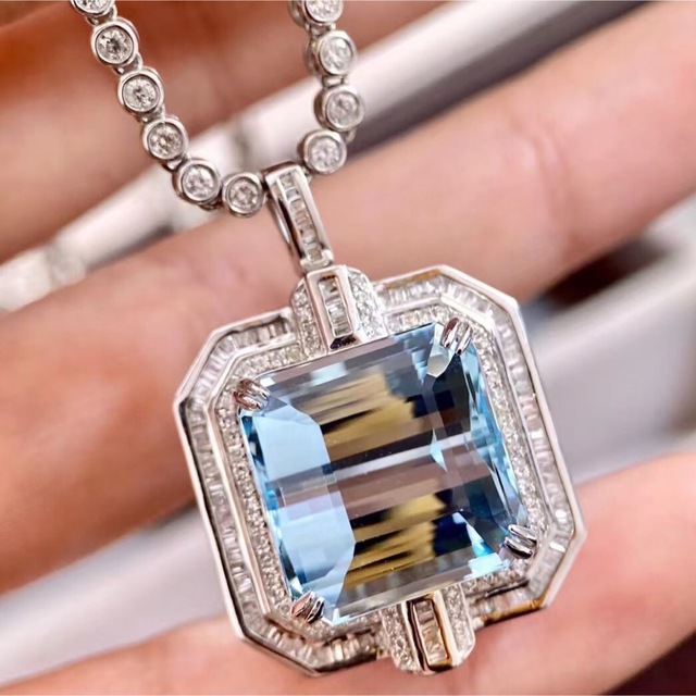 販売販売好調 アクセサリー 天然アクアマリン ダイヤ ネックレス 15.65ct k18