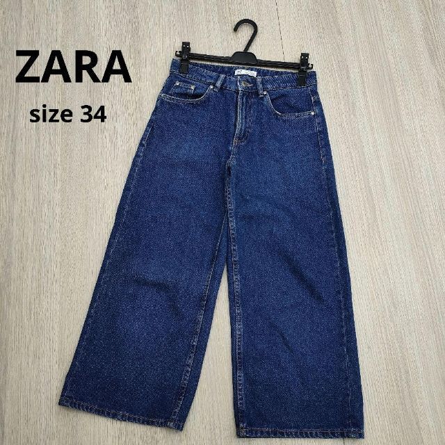 ZARA - ZARA ザラ クロップド ワイド デニム パンツ ジーンズ ブルー