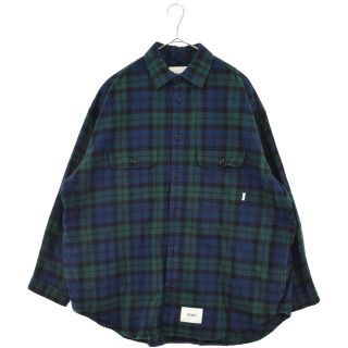 ダブルタップス(W)taps)のWTAPS ダブルタップス 22SS 221TQDT-SHM02 WCPO 02 LS COTTON FLANNEL TEXTILE オーバー シャツ コットン フランネル テキスタイル チェック グリーン(シャツ)