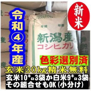 令和4年産　玄米新潟コシヒカリ30kg（10k×3）精米無料★農家直送　04(米/穀物)