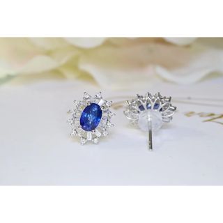 天然 ロイヤル ブルーサファイア ダイヤ ピアス1.7ct k18 ¥