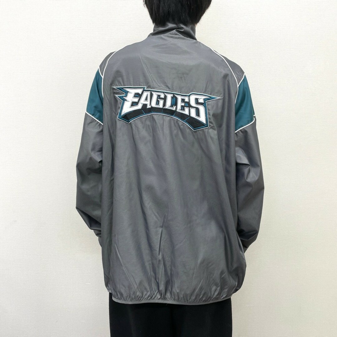 【中古】 G-III APPAREL NFL フィラデルフィア イーグルス ハーフジップ ジャケット プルオーバー ウィンドブレーカー ロゴ 刺繍  ワッペン サイズ：3XL グレー×ブルーグリーン 古着 中古 mellow