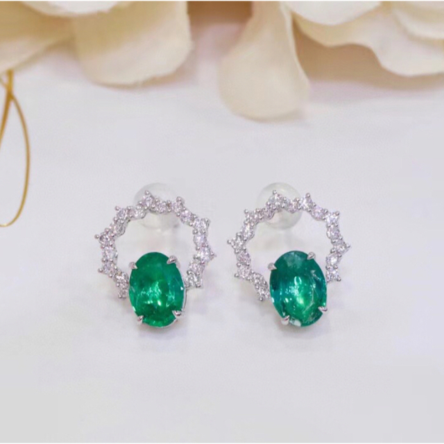 新品】 天然 エメラルド f k18 2.2ct ピアス ダイヤ ピアス - sz