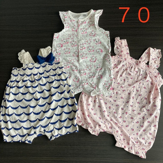 H&M(エイチアンドエム)のロンパース ３枚セット ７０ キッズ/ベビー/マタニティのベビー服(~85cm)(ロンパース)の商品写真