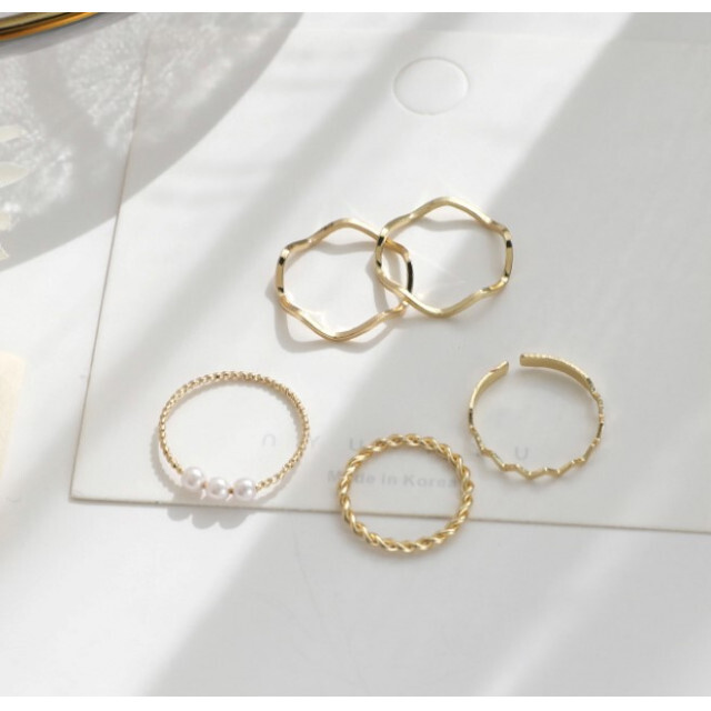 リング ゴールド レディース 指輪 華奢 細め 金 韓国 5点 新品未使用 レディースのアクセサリー(リング(指輪))の商品写真