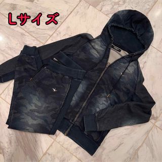 【セットアップ】ラインストーンロゴパーカー・ラインストーンロゴパンツ / ブラック - S