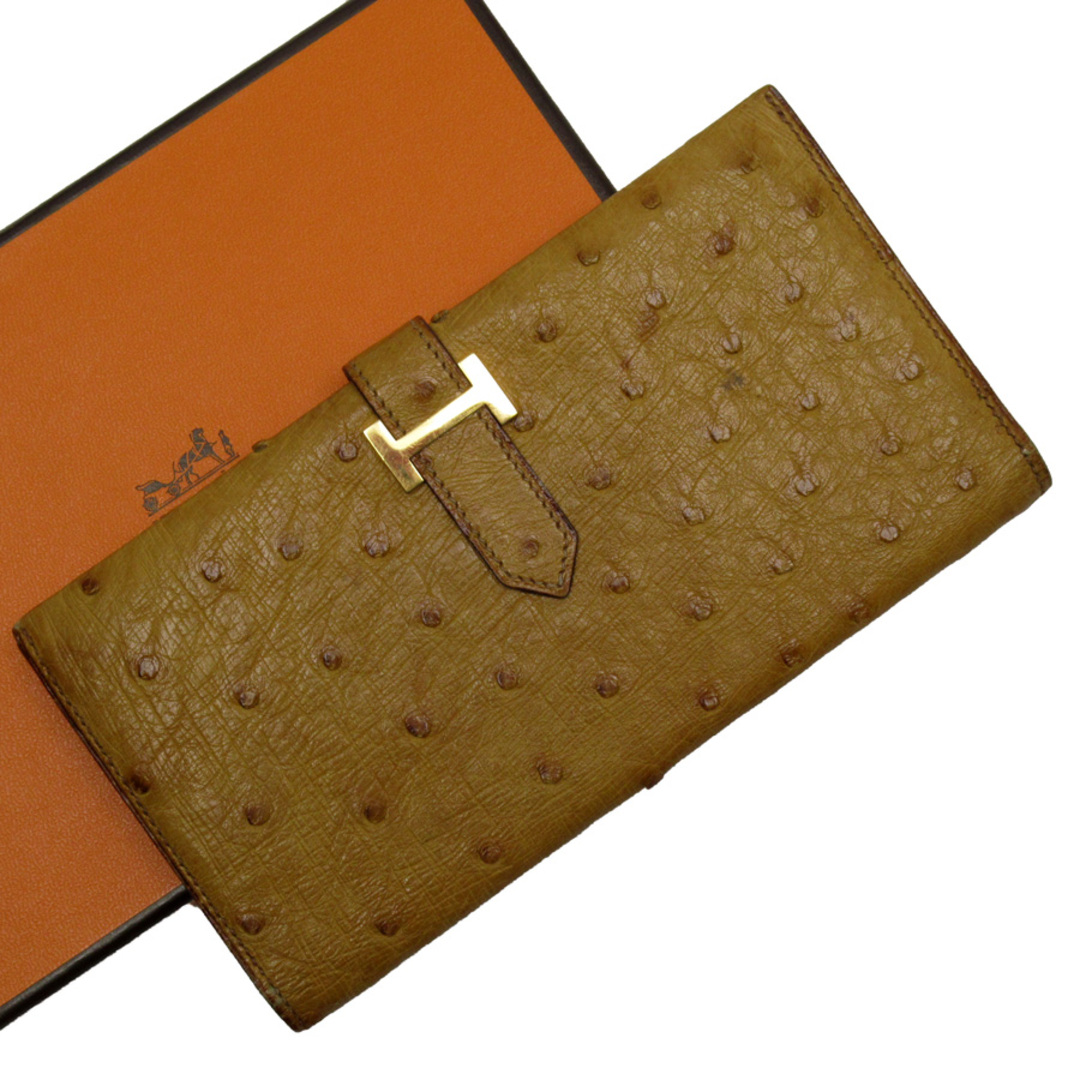 エルメス HERMES 二つ折り長財布 ベアン クラシック オーストリッチ
