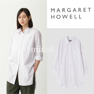 マーガレットハウエル(MARGARET HOWELL)の美品 2022完売 マーガレットハウエル トリプルストライプシャツ 4万(シャツ/ブラウス(長袖/七分))