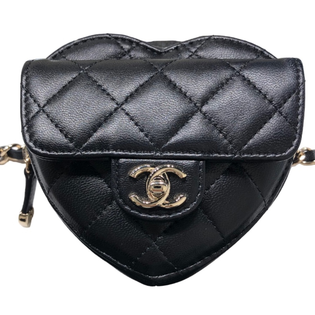 シャネル CHANEL ハートチェーンベルトバッグ AP2787 ブラック ゴールド金具 ラムスキン レディース ウエストバッグ